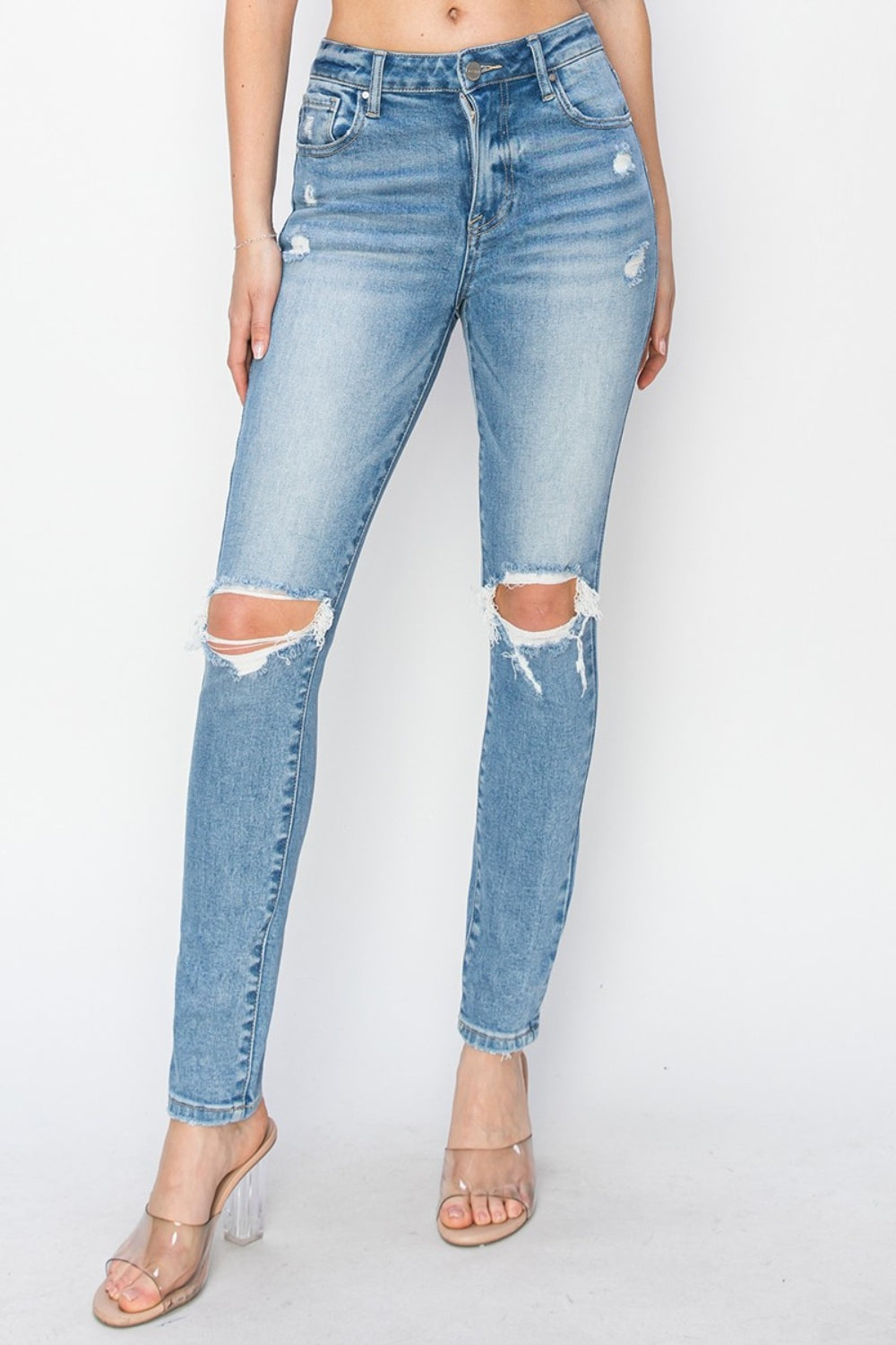 Risen Full Size High Rise Knee Distressed Skinny Jeans