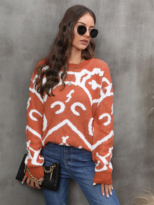 Angel Wings Printed Round Neck Long Sleeve Sweater