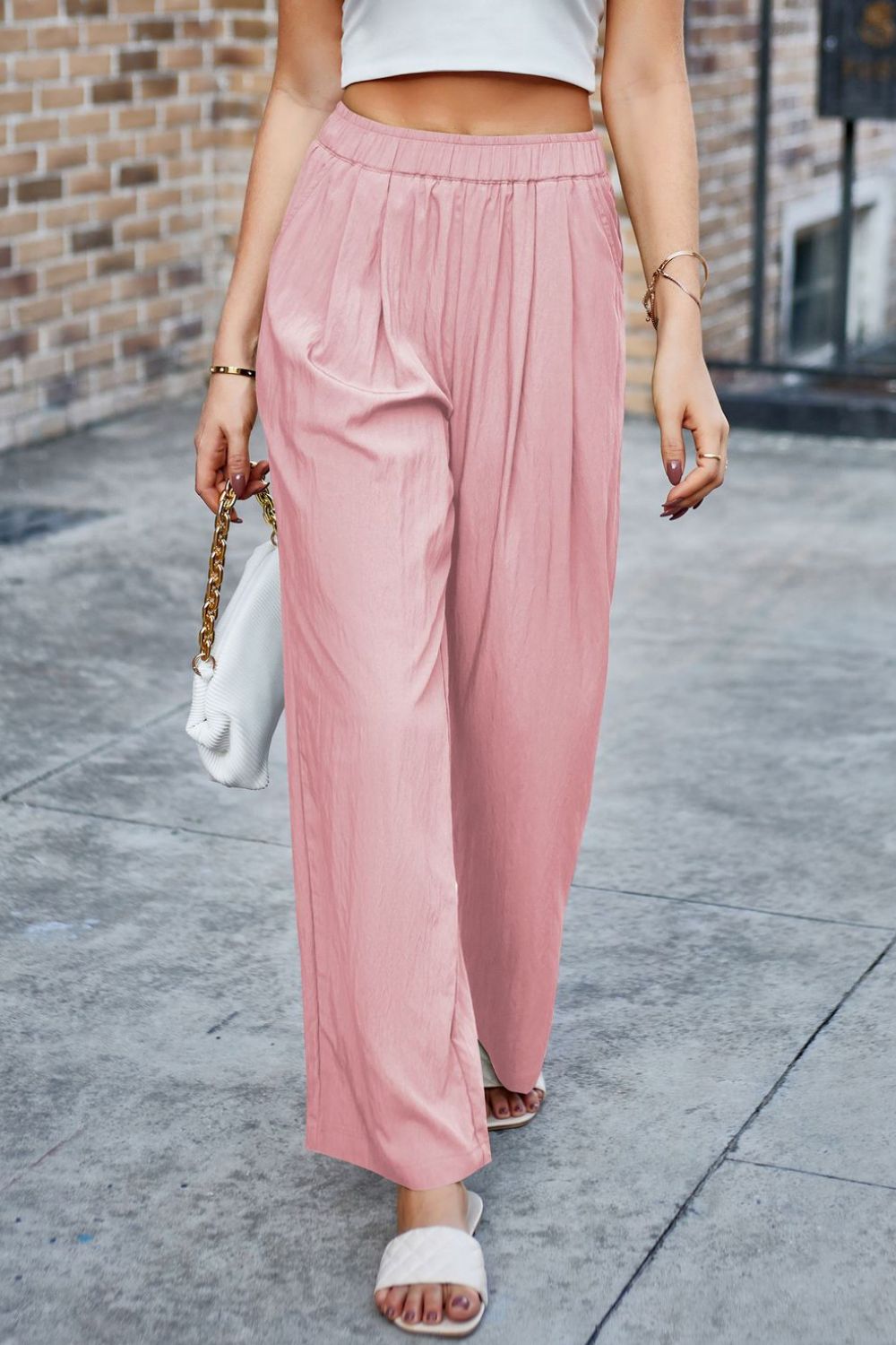 Mandy Elastic Waist Wide Leg Pants