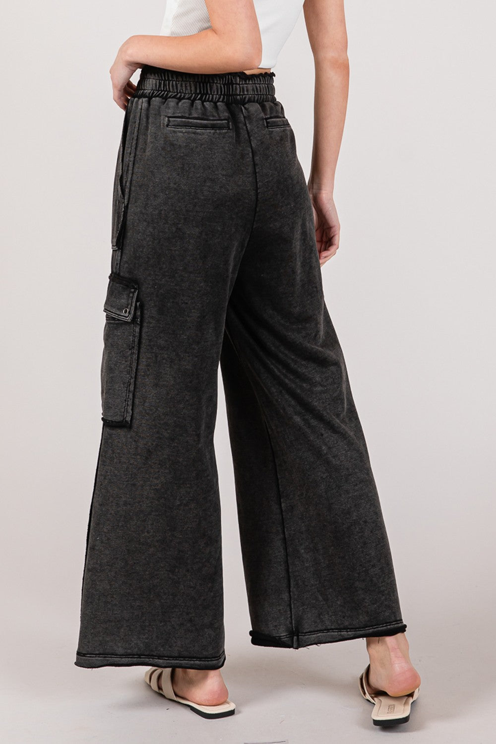 SAGE + FIG Knit Terry Mineral Wash Wide Leg Pants