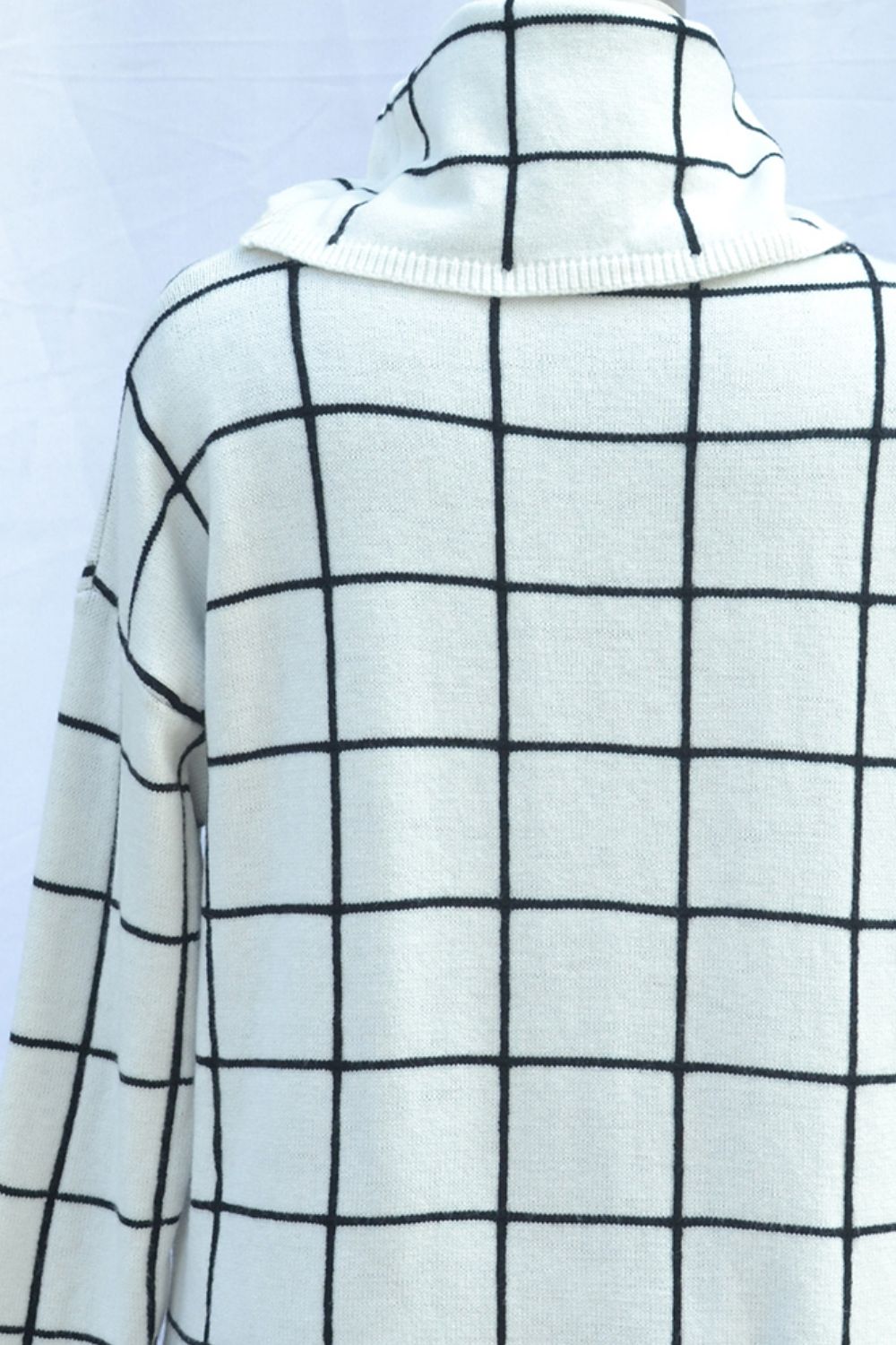 Angel Wings Plaid Turtleneck Drop Shoulder Sweater