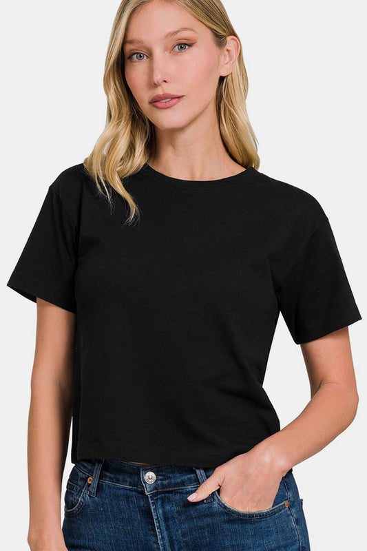 Zenana Round Neck Short Sleeve Cropped T-Shirt