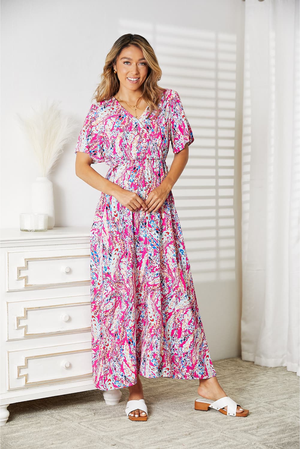 Double Take Multicolored V-Neck Maxi Dress