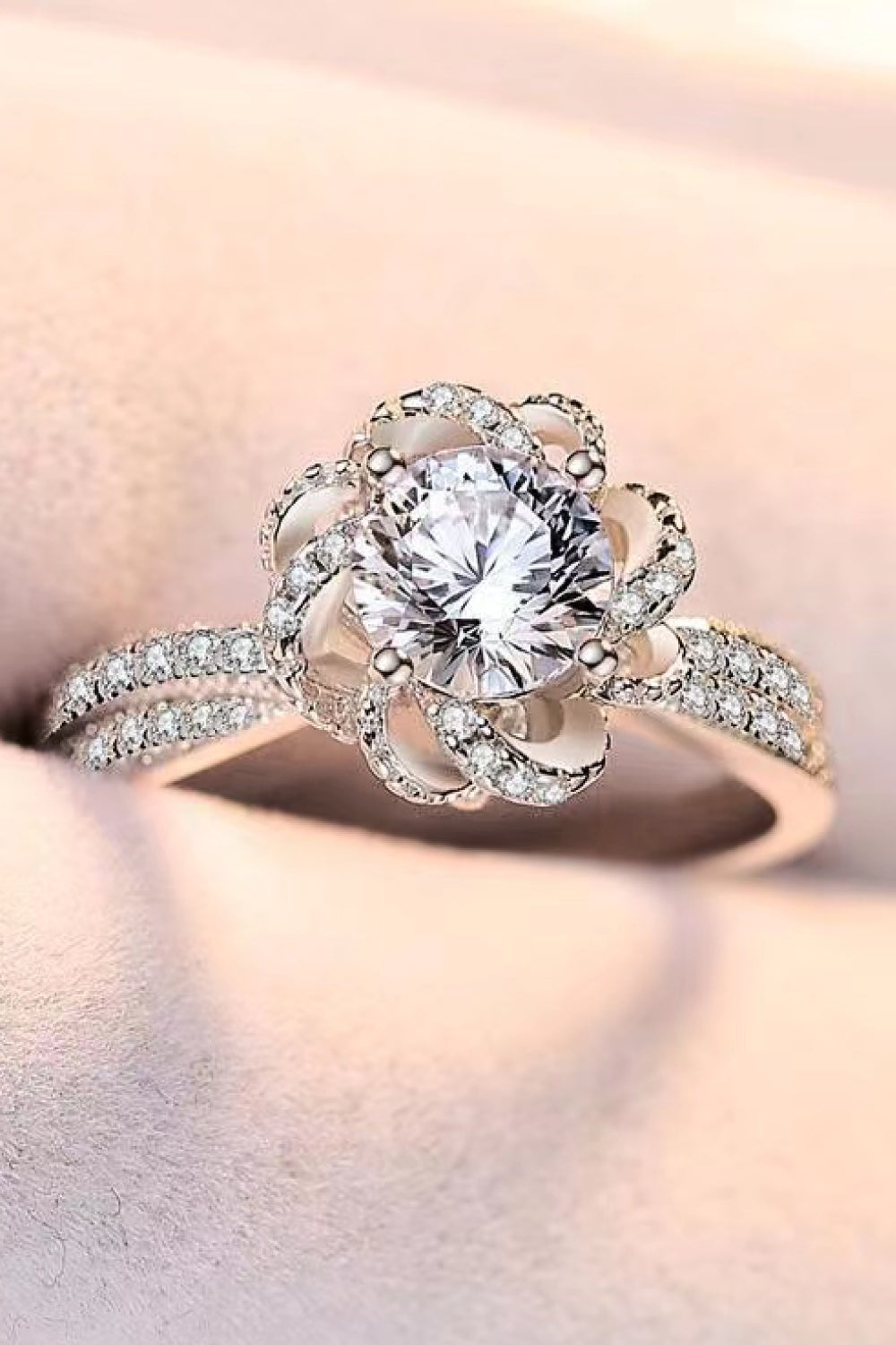 2 Carat Moissanite Floral Platinum-Plated Ring