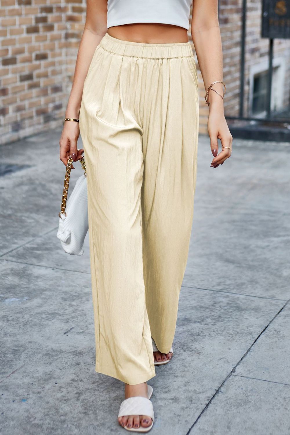 Mandy Elastic Waist Wide Leg Pants