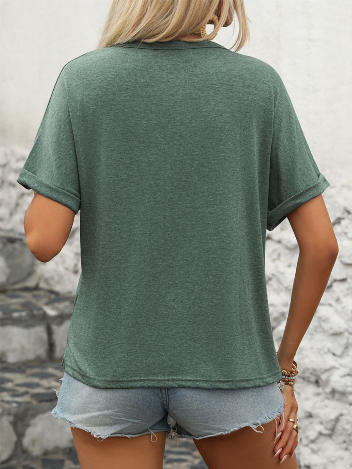 Perfee Half Button Short Sleeve T-Shirt