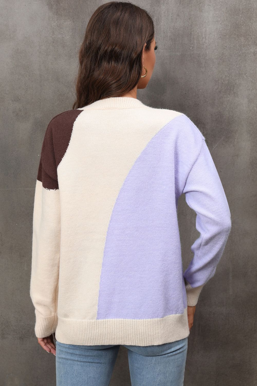 Angel Wings Color Block Ribbed Cuff Drop Shoulder Sweater