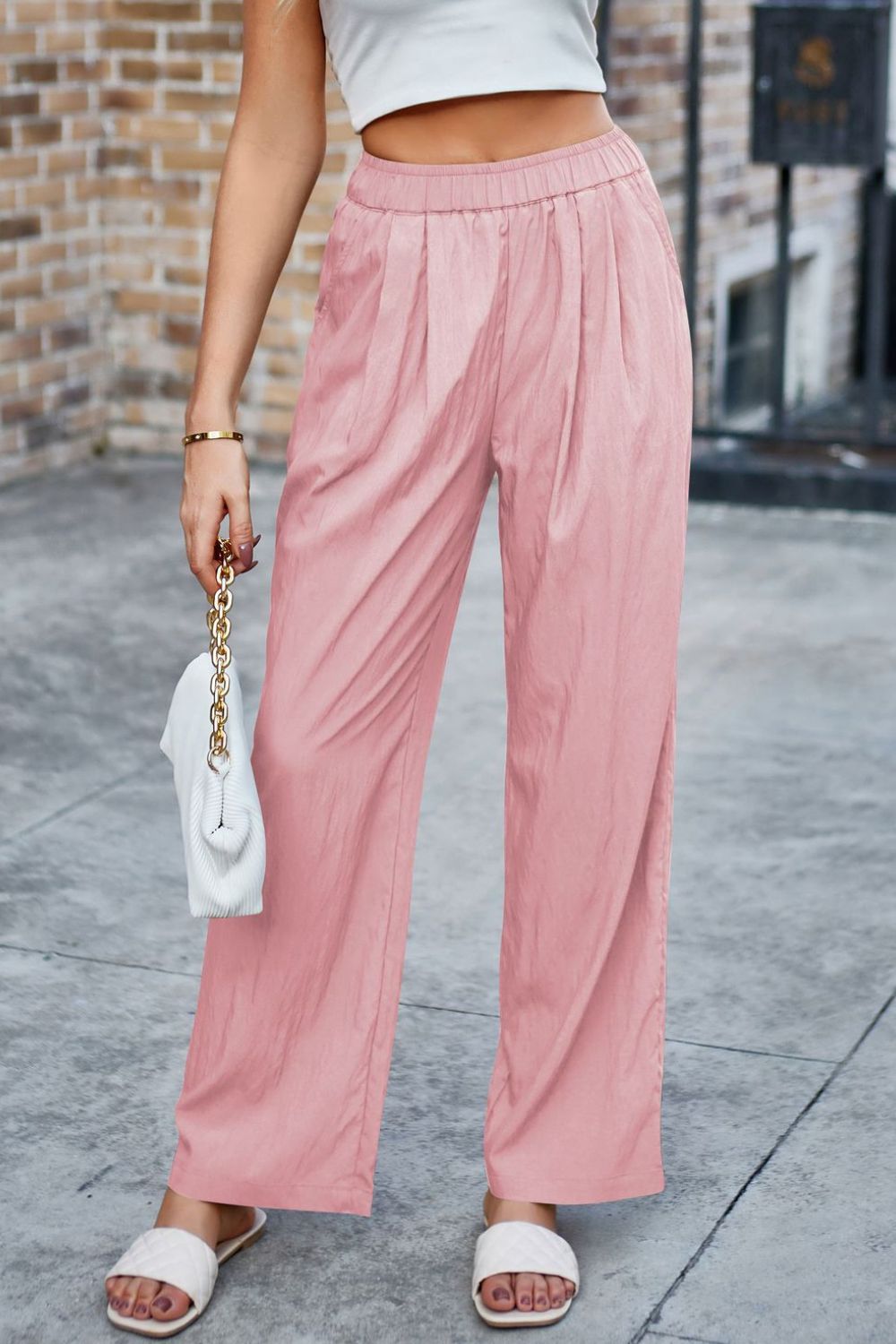 Mandy Elastic Waist Wide Leg Pants