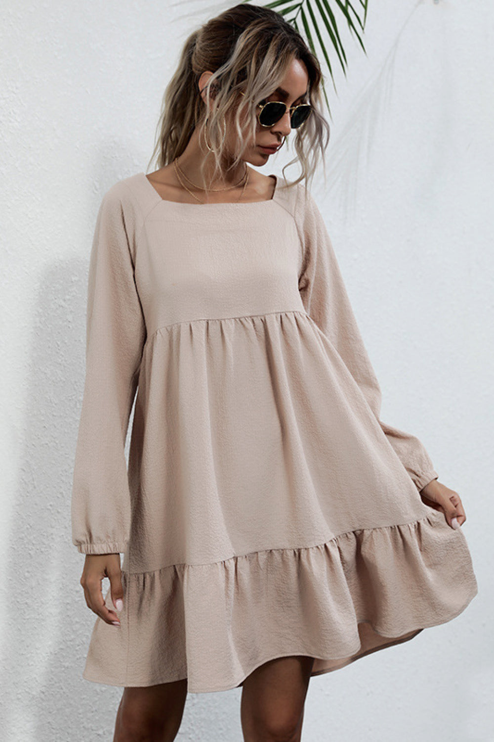 Perfee Knot Back Square Neck Dress