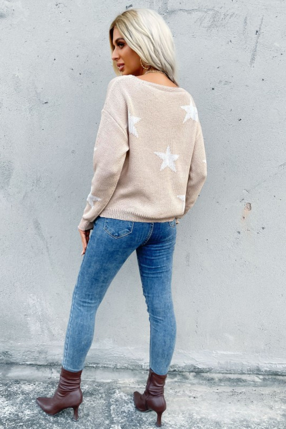 Perfee Star Pattern Drop Shoulder Sweater