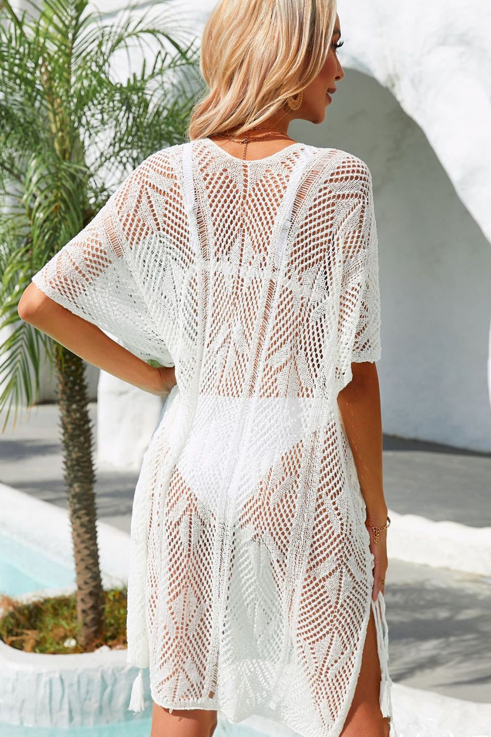 Angel Wings Side Slit Tassel Openwork Cover-Up Dress