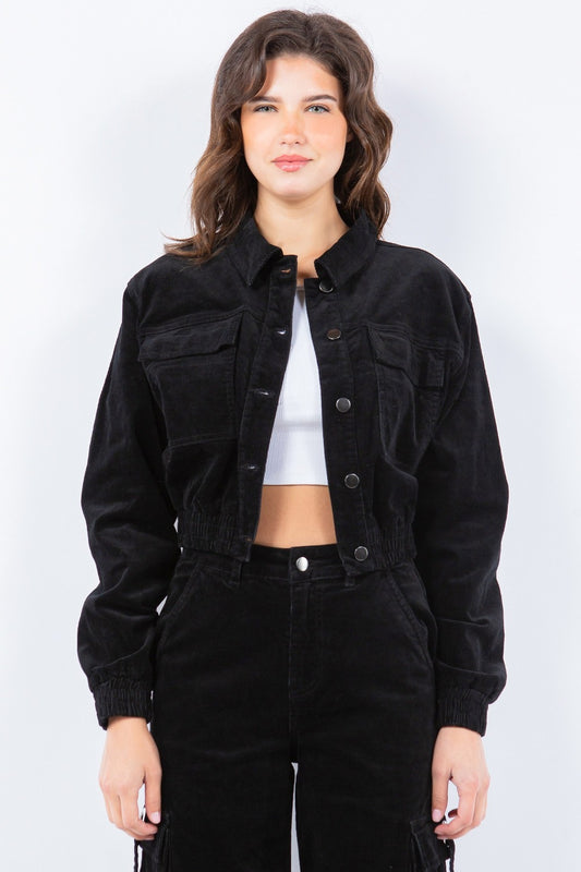 American Bazi Button Up Cropped Corduroy Jackets