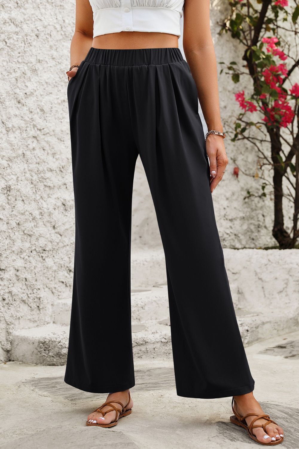 Mandy Elastic Waist Wide Leg Pants