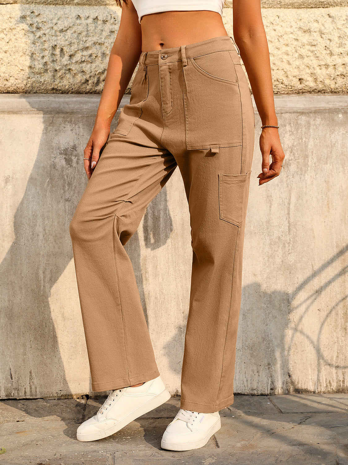 Mandy Mid-Rise Waist Pants with Pockets