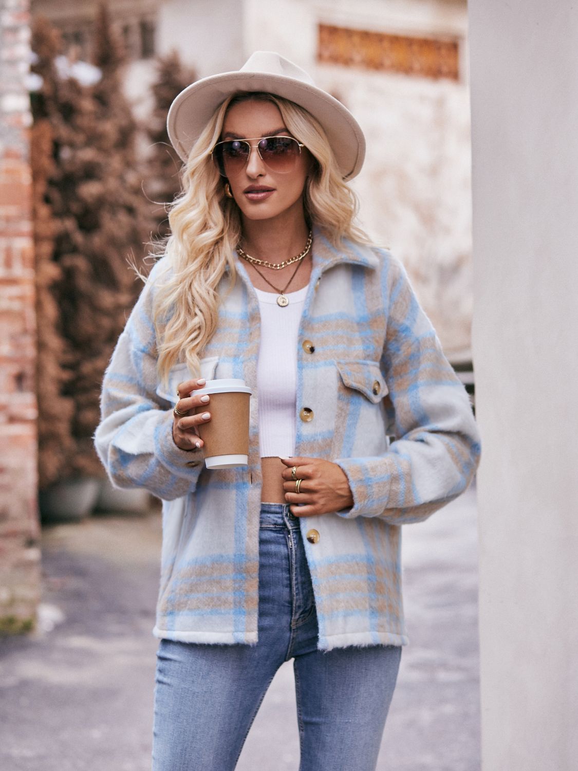 Mandy Plaid Dropped Shoulder Collared Jacket