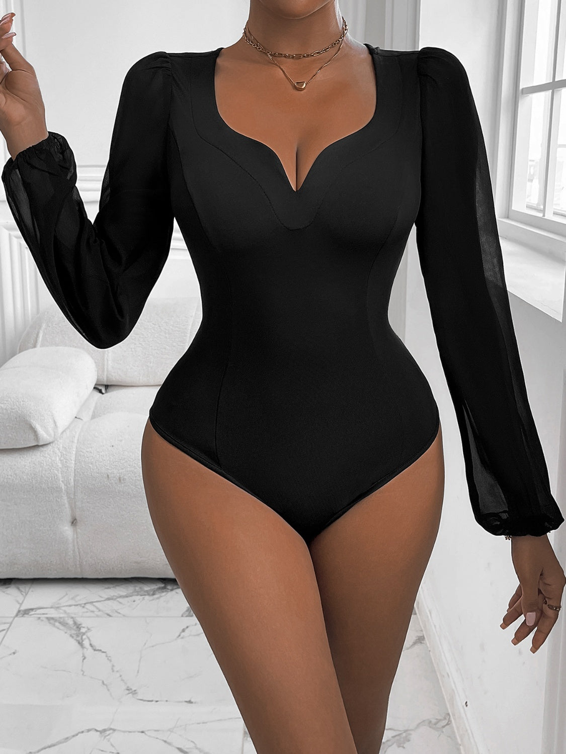 Sweetheart Neck Long Sleeve Bodysuit