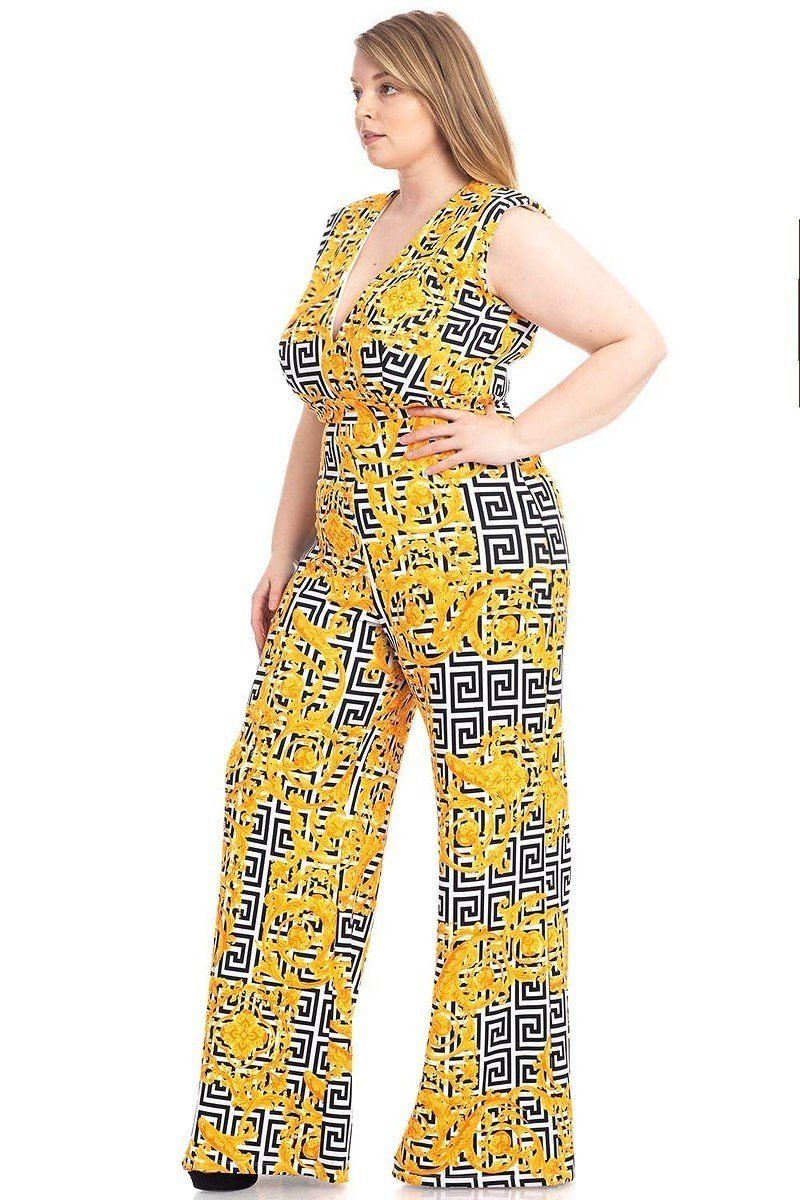 Greek Key Print Formal Jumpsuit