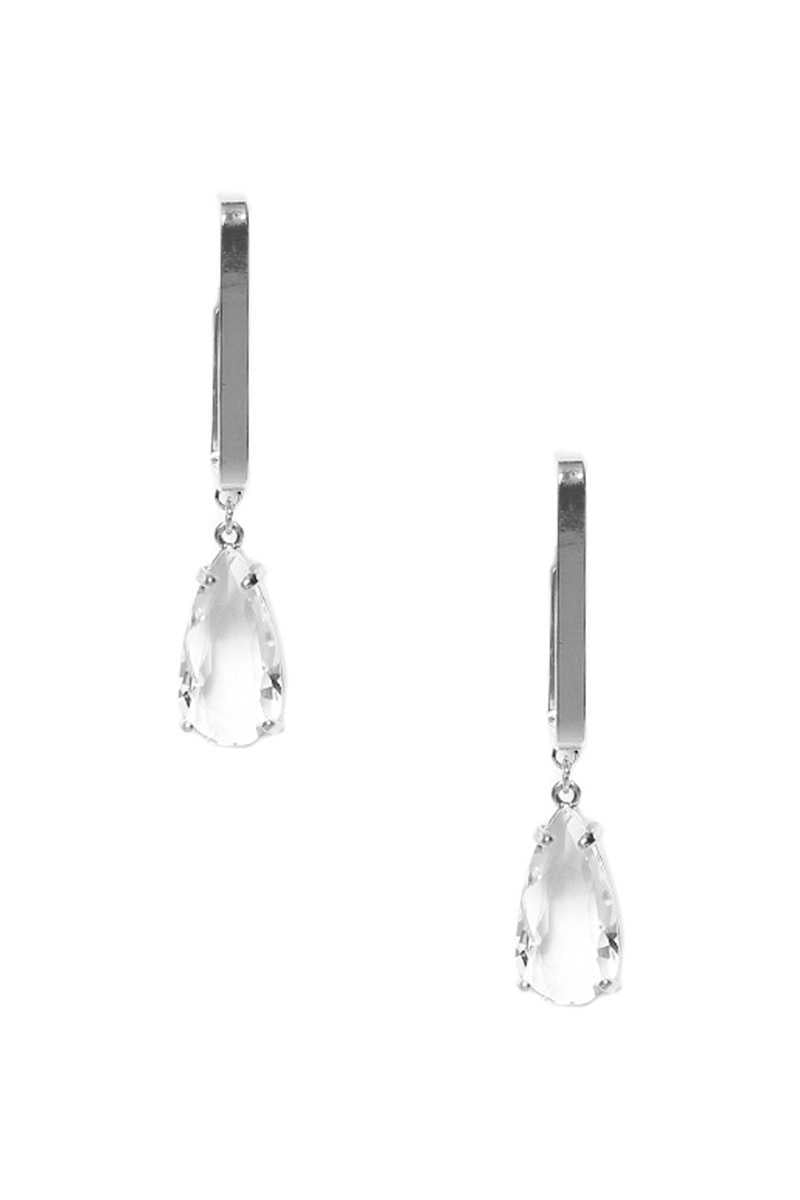 Metal Rectangle Clear Stone Dangle Earring