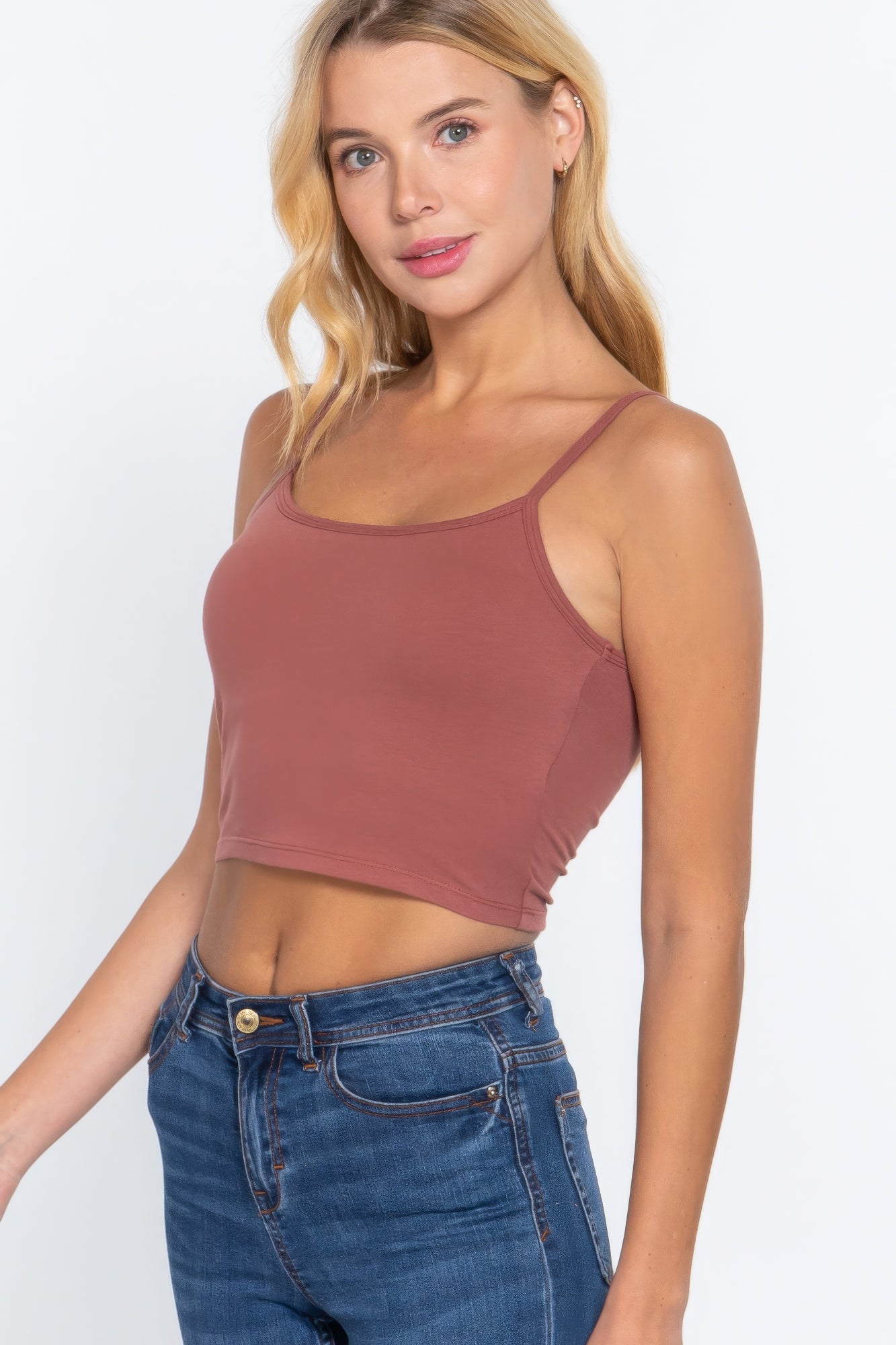 Round Neck W/removable Bra Cup Cotton Spandex Bra Top