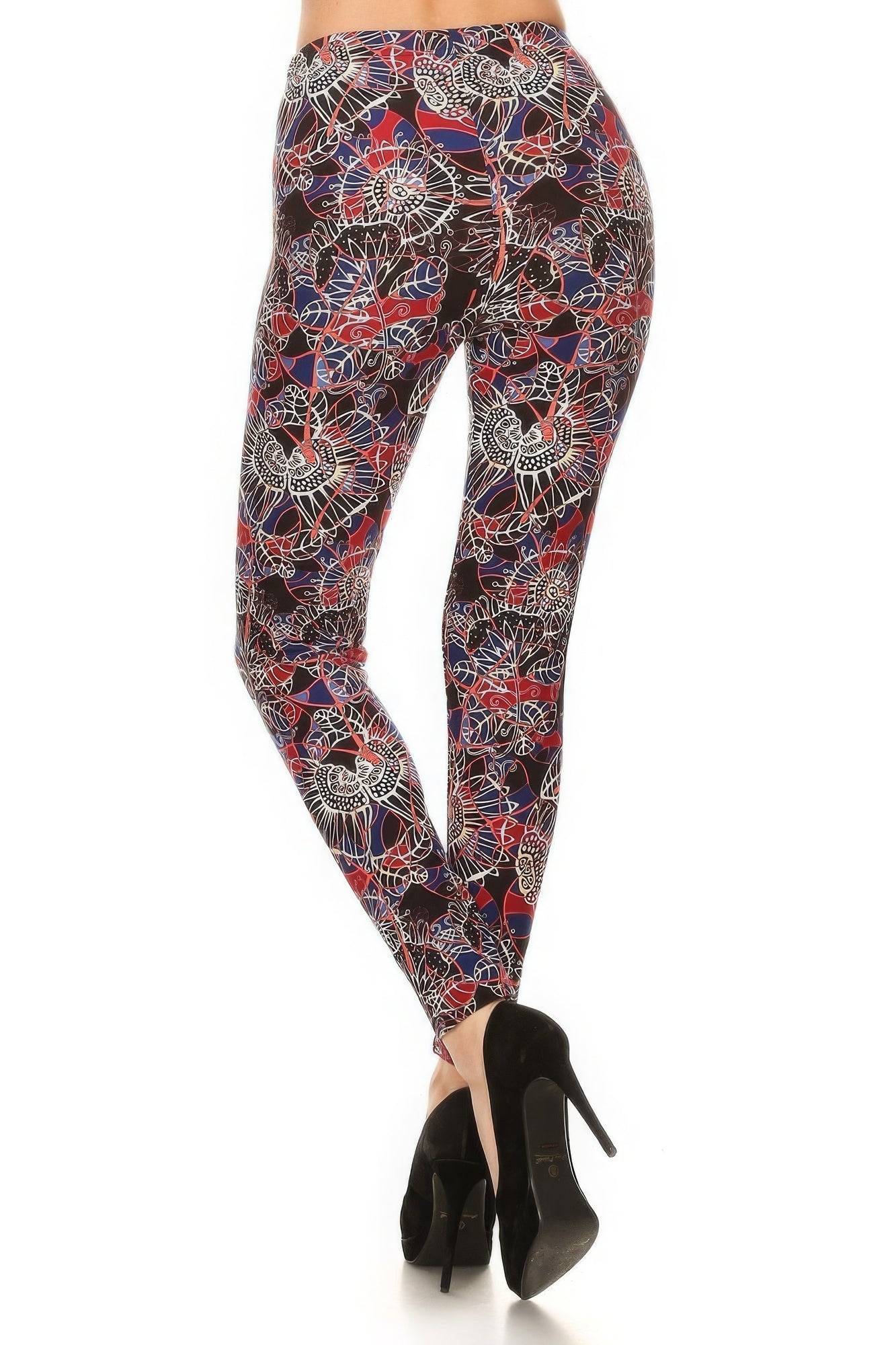 Floral Print High Waist Basic Solid Leggings With 1 Elastic Waistband