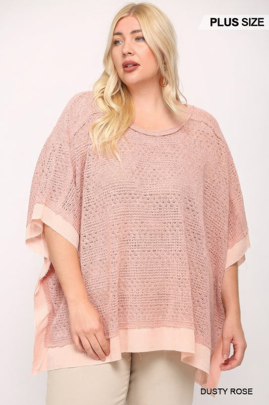 Light Knit And Woven Mixed Boxy Top With Poncho Sleeve