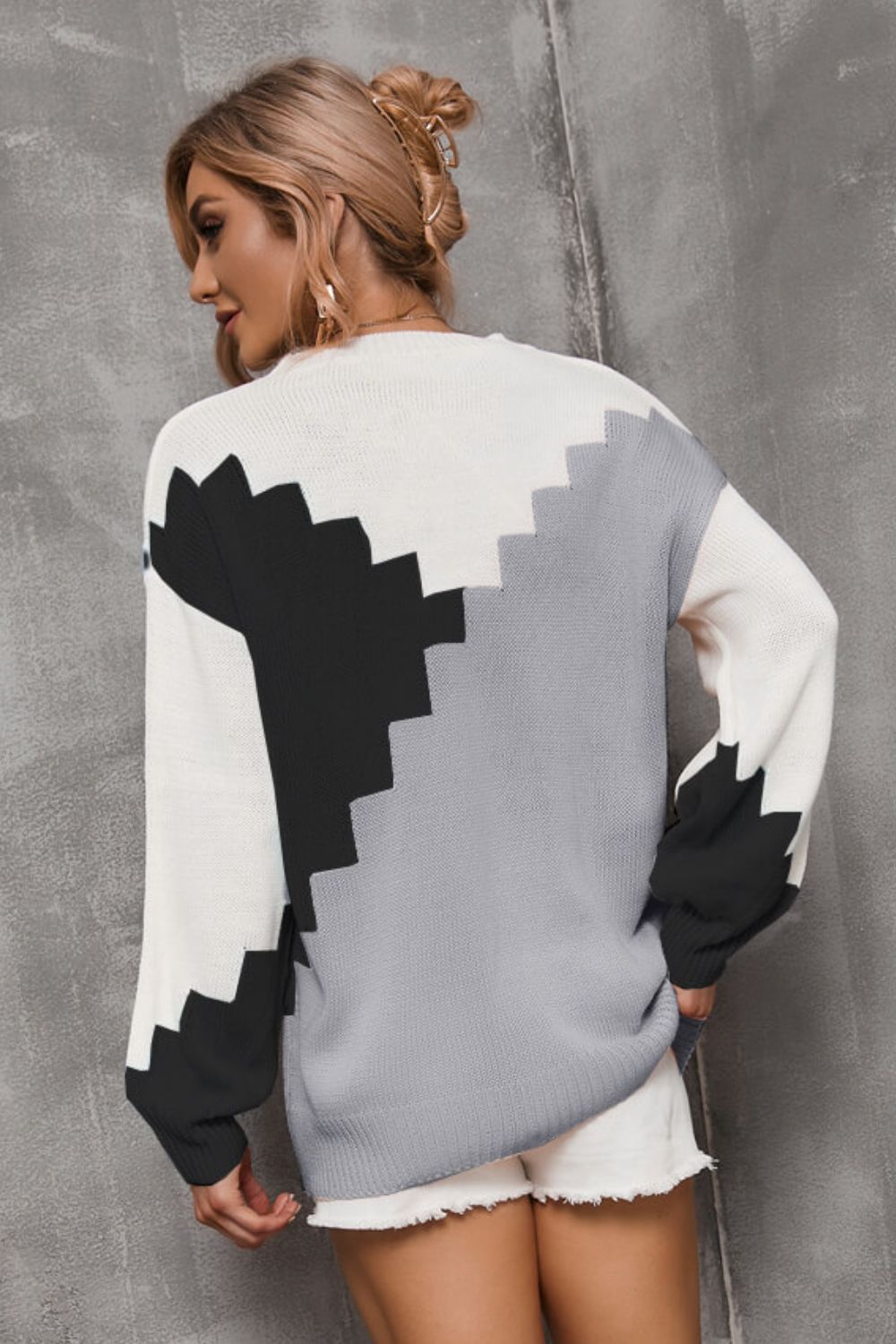 Angel Wings Color Block Dropped Shoulder Knit Pullover