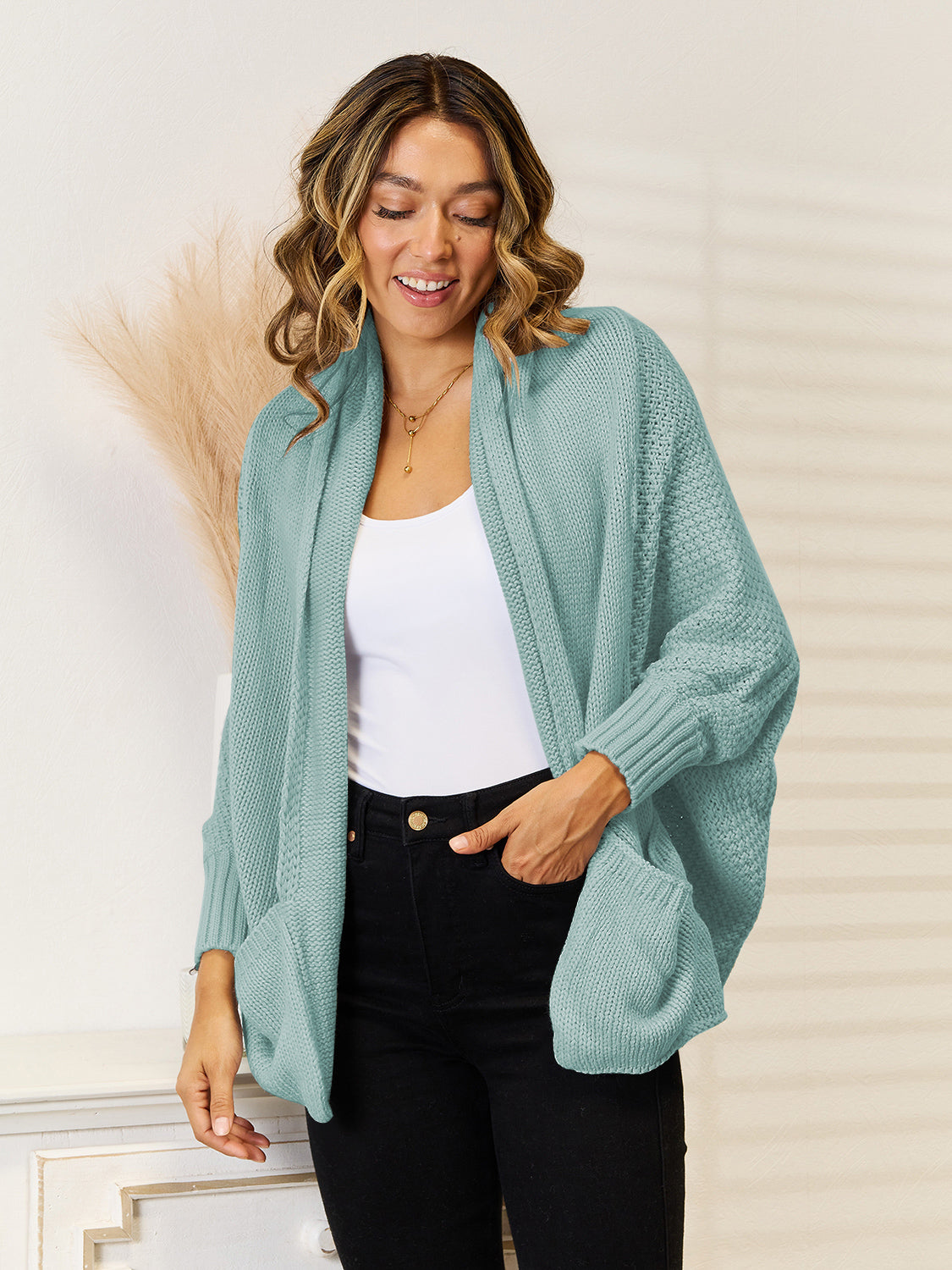 Angel Wings Open Front  Cardigan with Pockets