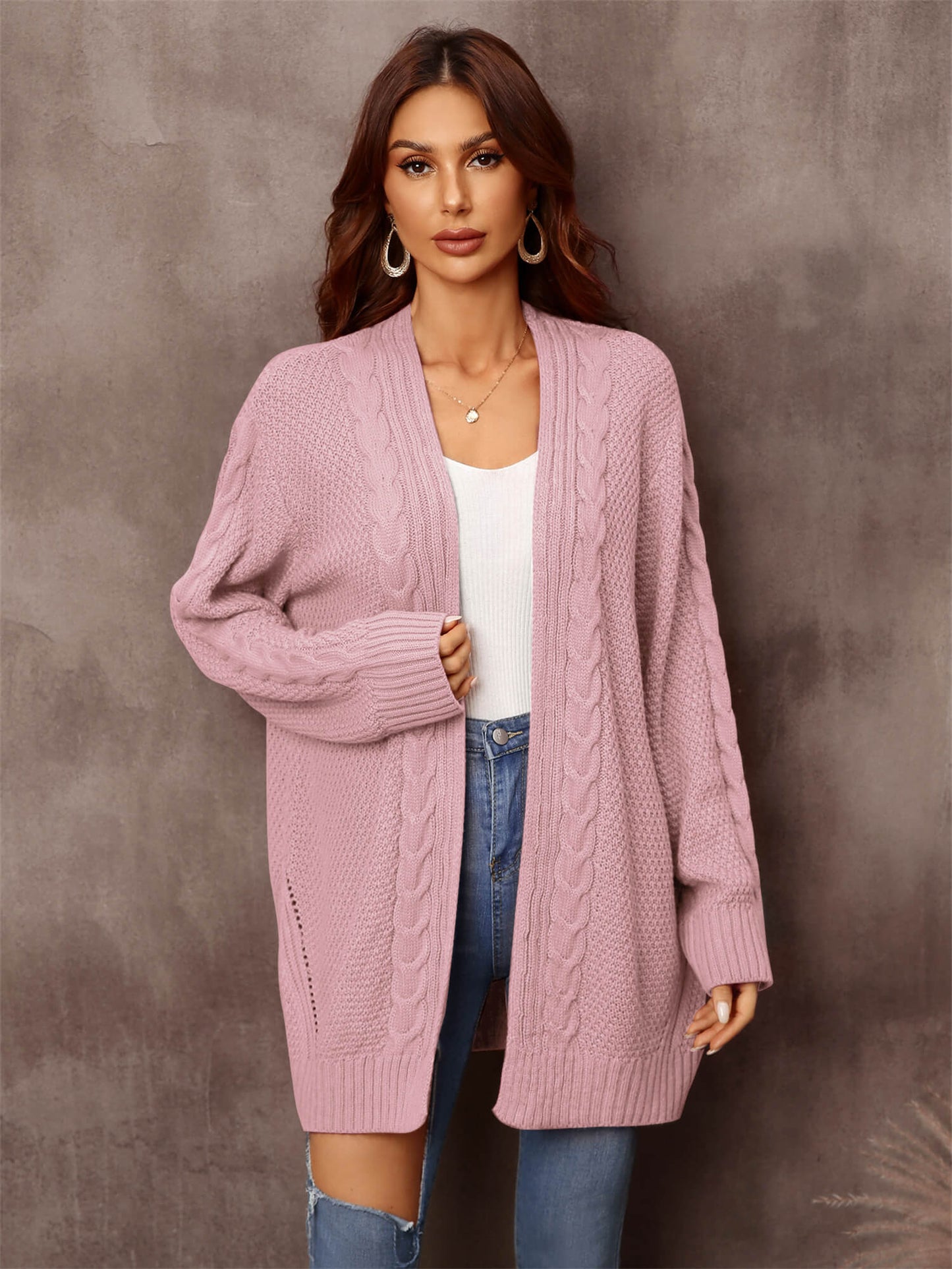 Angel Wings Warm Fall Mixed Knit Open Front Longline Cardigan