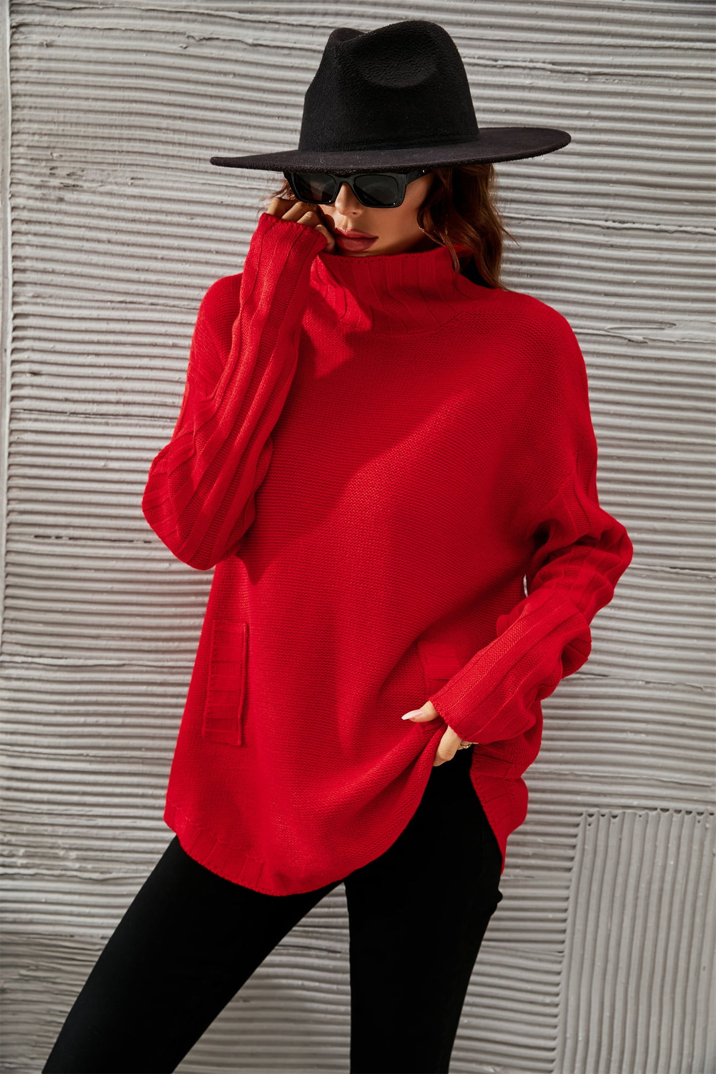 Angel Wings Mock Neck Dropped Shoulder Sweater