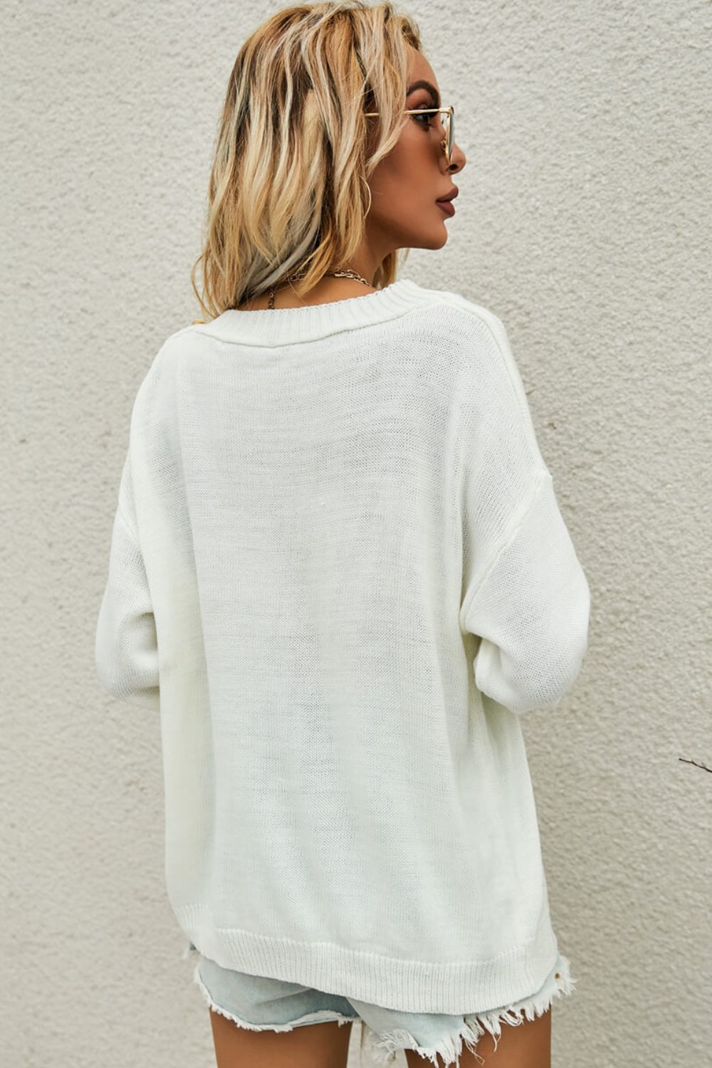 Angel Wings Button Detail Boat Neck Sweater