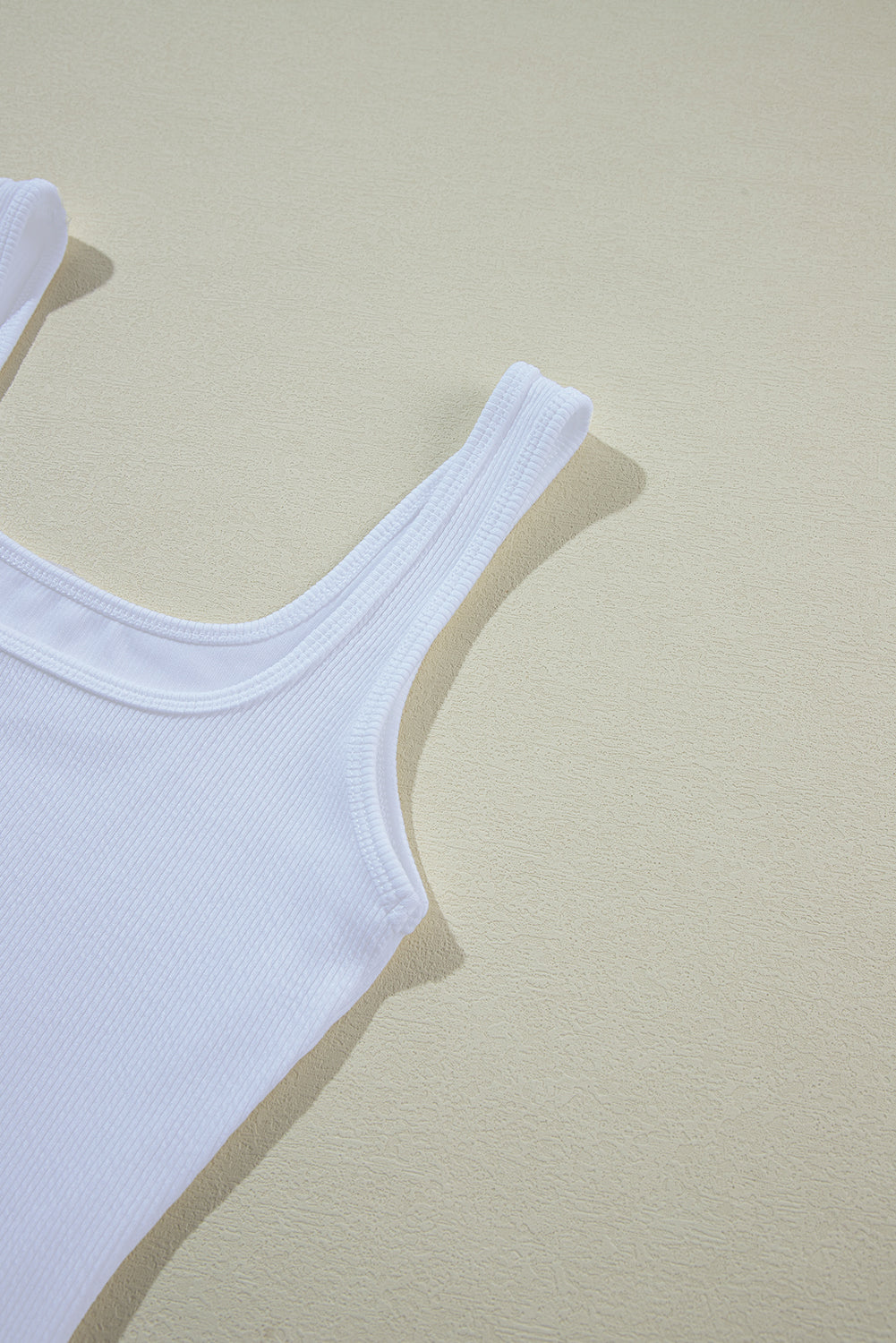 White Ribbed Knit Square Neck Sleeveless Bodysuit