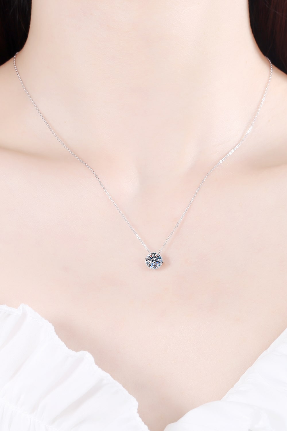 1 Carat Moissanite Round Pendant Necklace