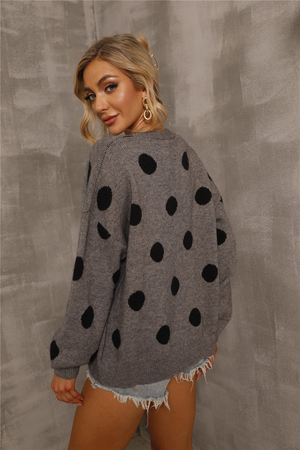 Angel Wings Polka Dot Open Front Drop Shoulder Cardigan