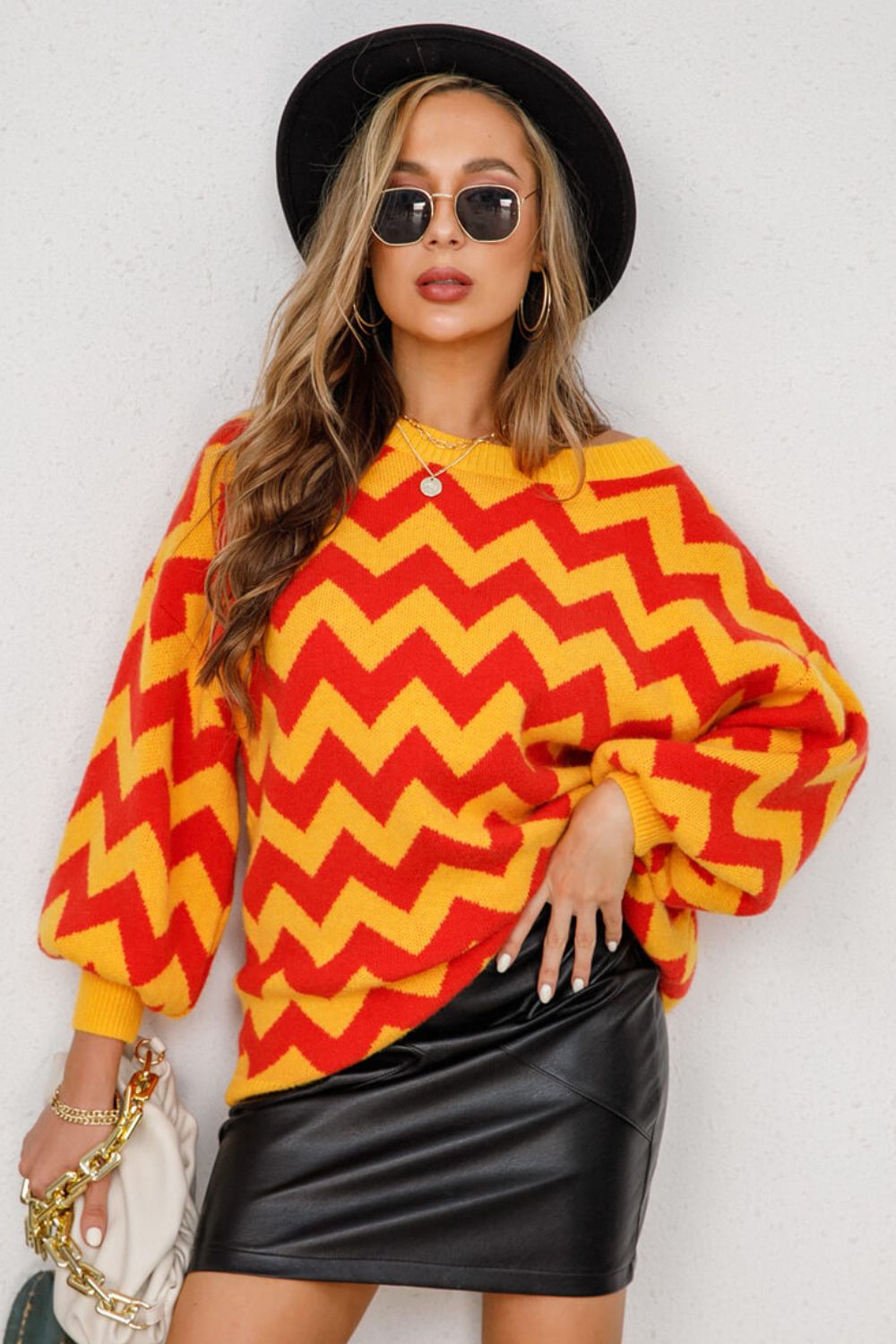 Angel Wings Chevron Lantern Sleeve Tunic Sweater