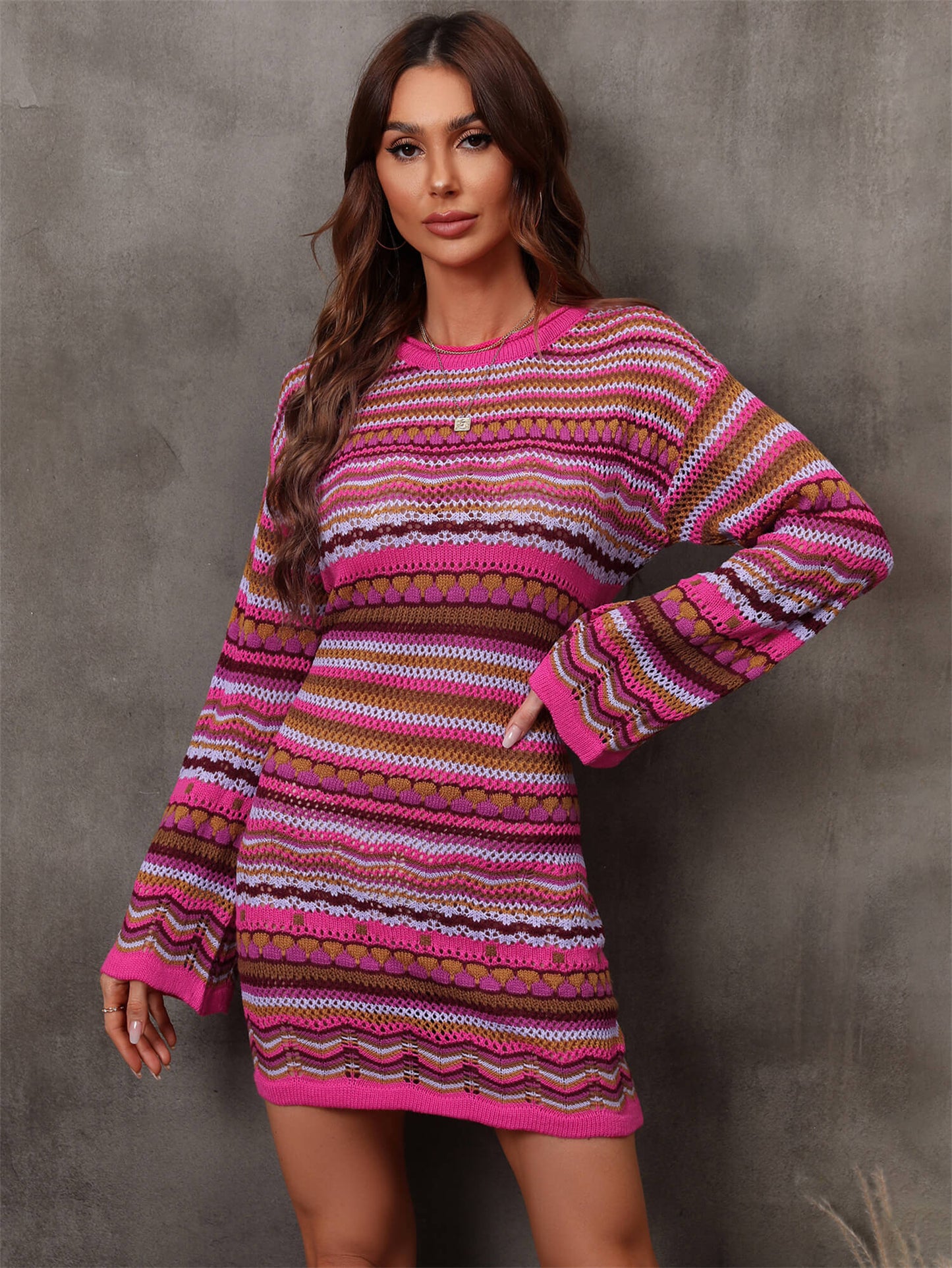 Angel Wings Multicolored Stripe Dropped Shoulder Sweater Dress