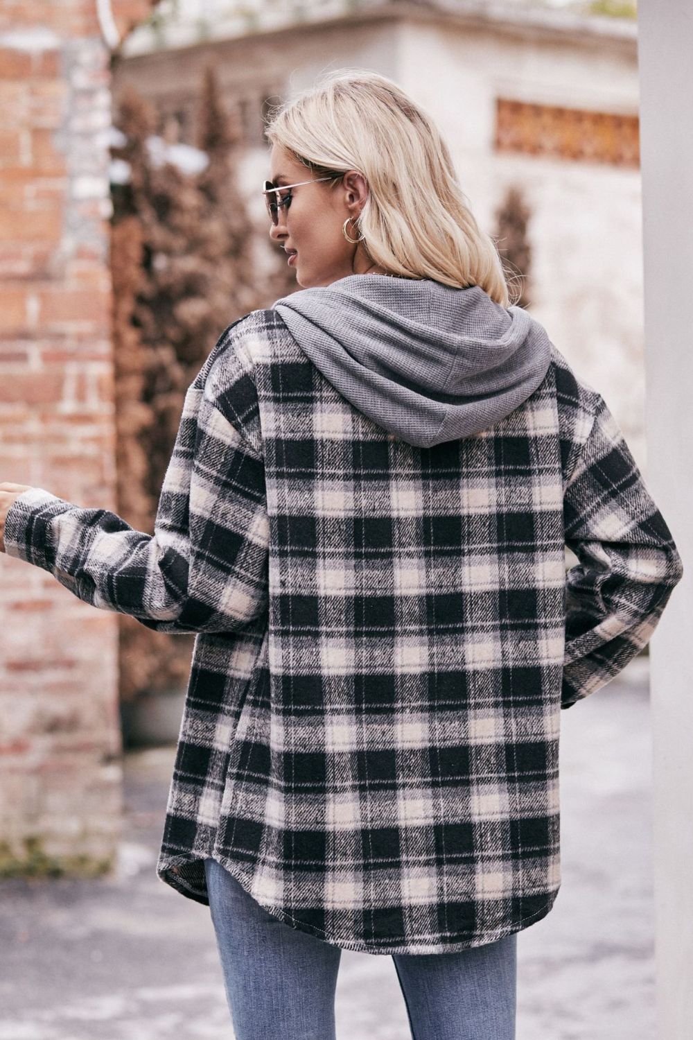 Mandy Plaid Dropped Shoulder Hooded Longline Jacket