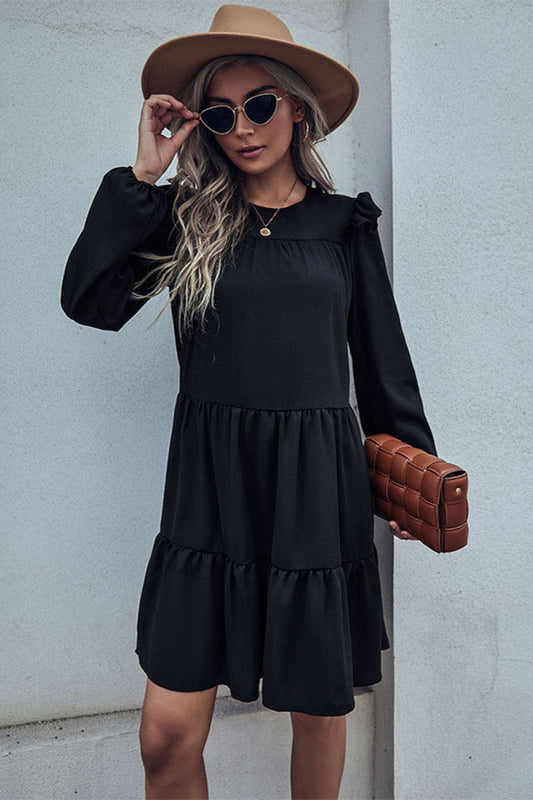 Perfee Ruffled Shoulder Tiered Dress