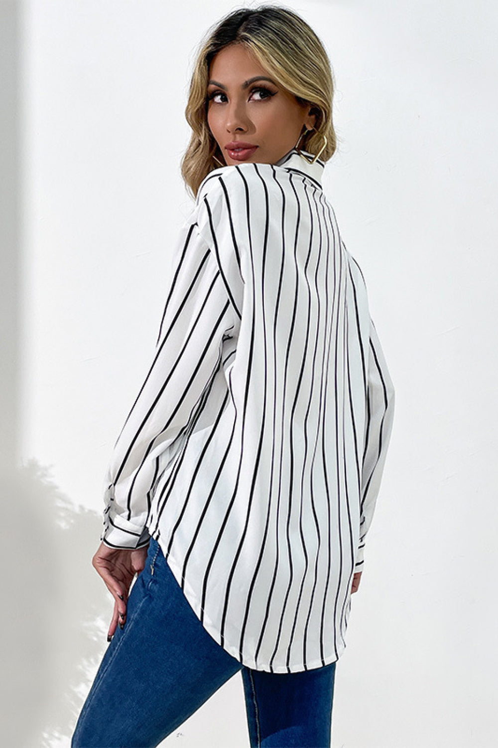 Perfee Vertical Stripes Button Down Shirt