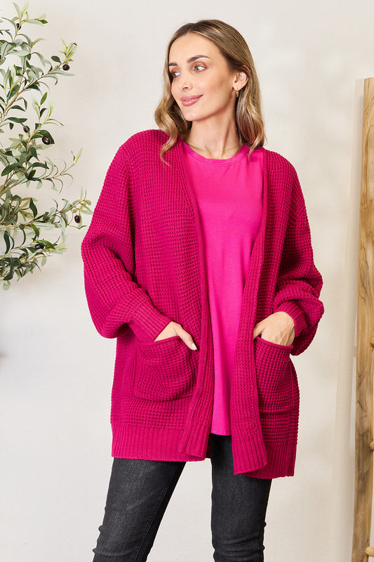 Zenana Full Size Waffle-Knit Open Front Cardigan