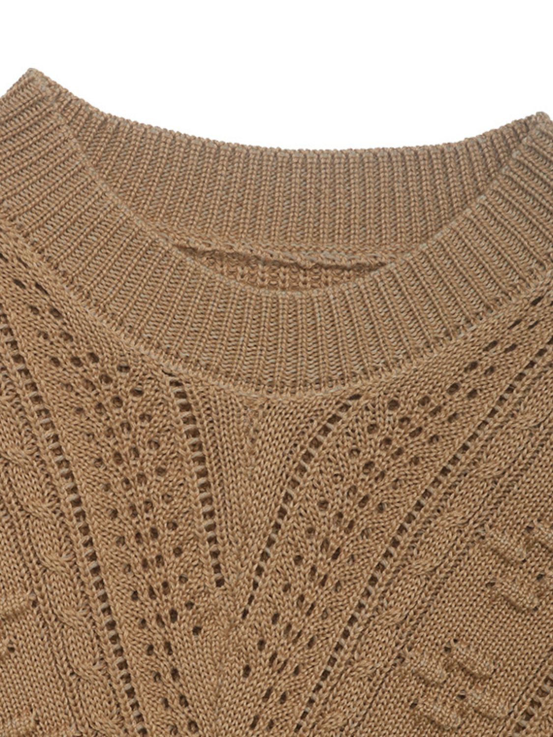 Perfee Openwork Round Neck Long Sleeve Sweater