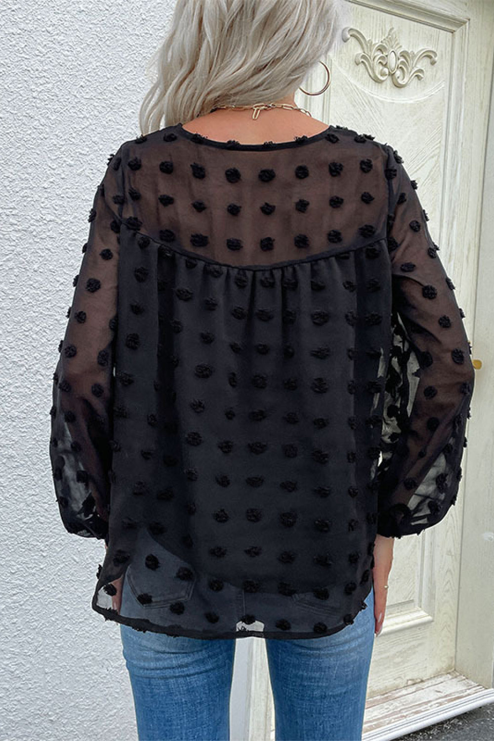 Perfee Swiss Dot V-Neck Blouse