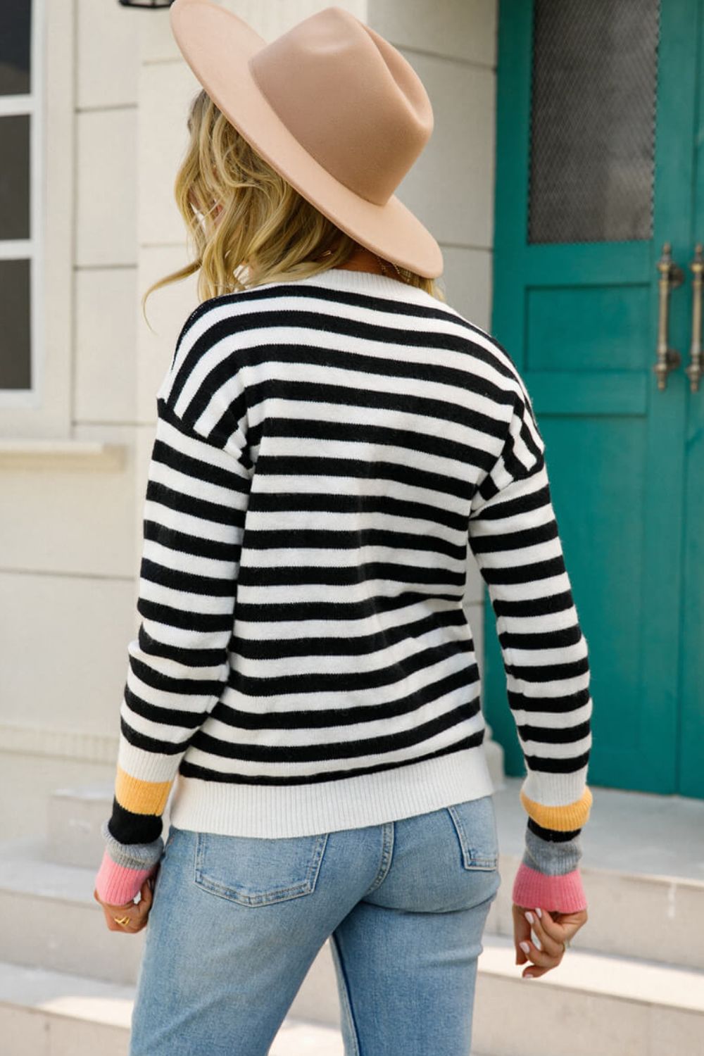 Angel Wings Warm Spice Striped Round Neck Sweater