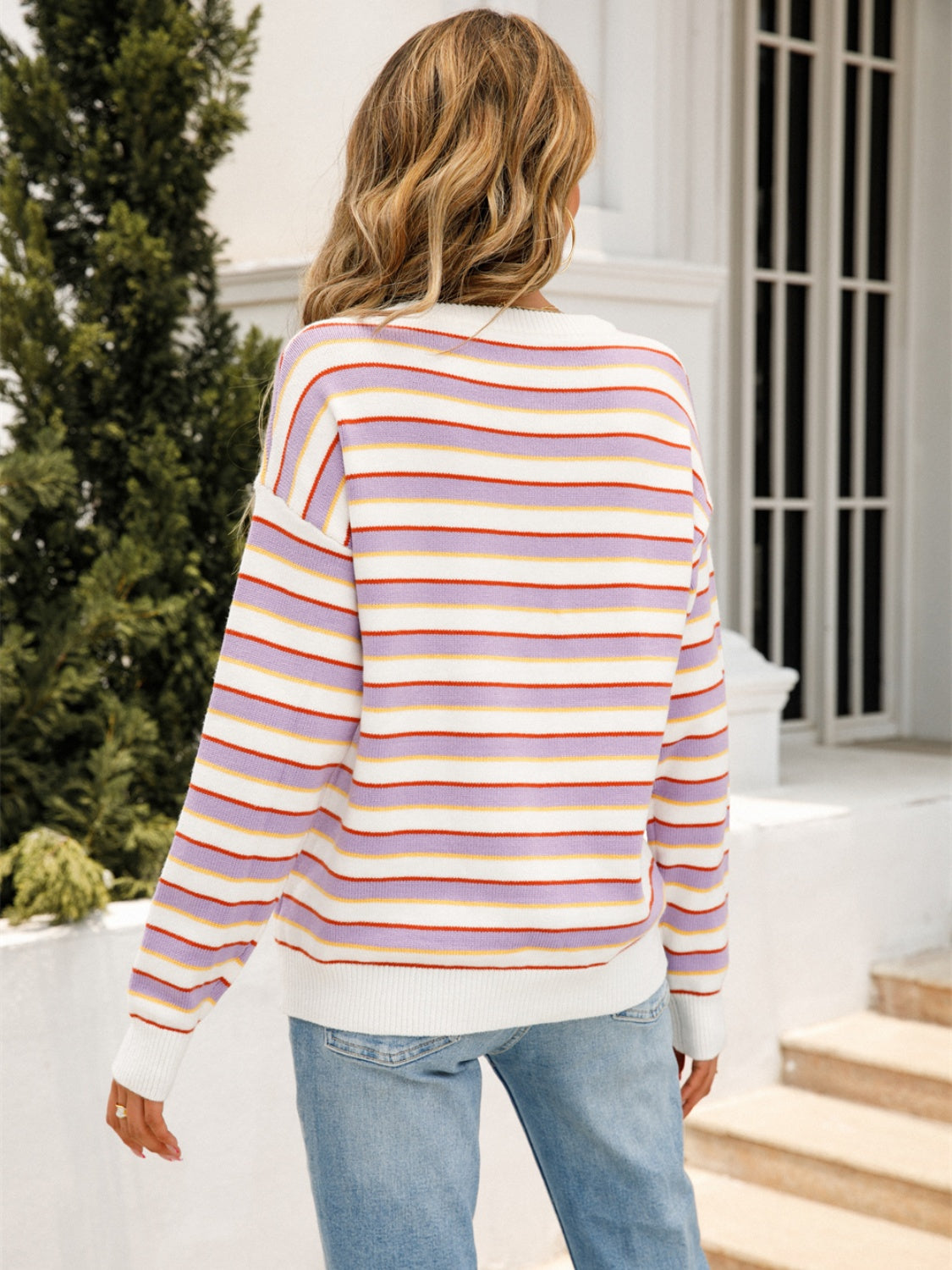 Angel Wings Striped Drop Shoulder Knit Top