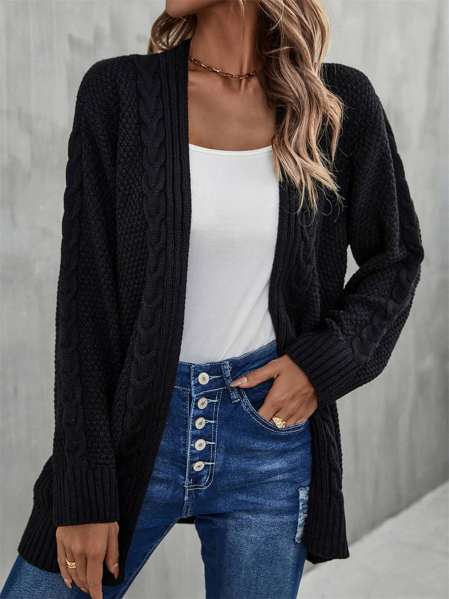 Angel Wings Warm Fall Mixed Knit Open Front Longline Cardigan