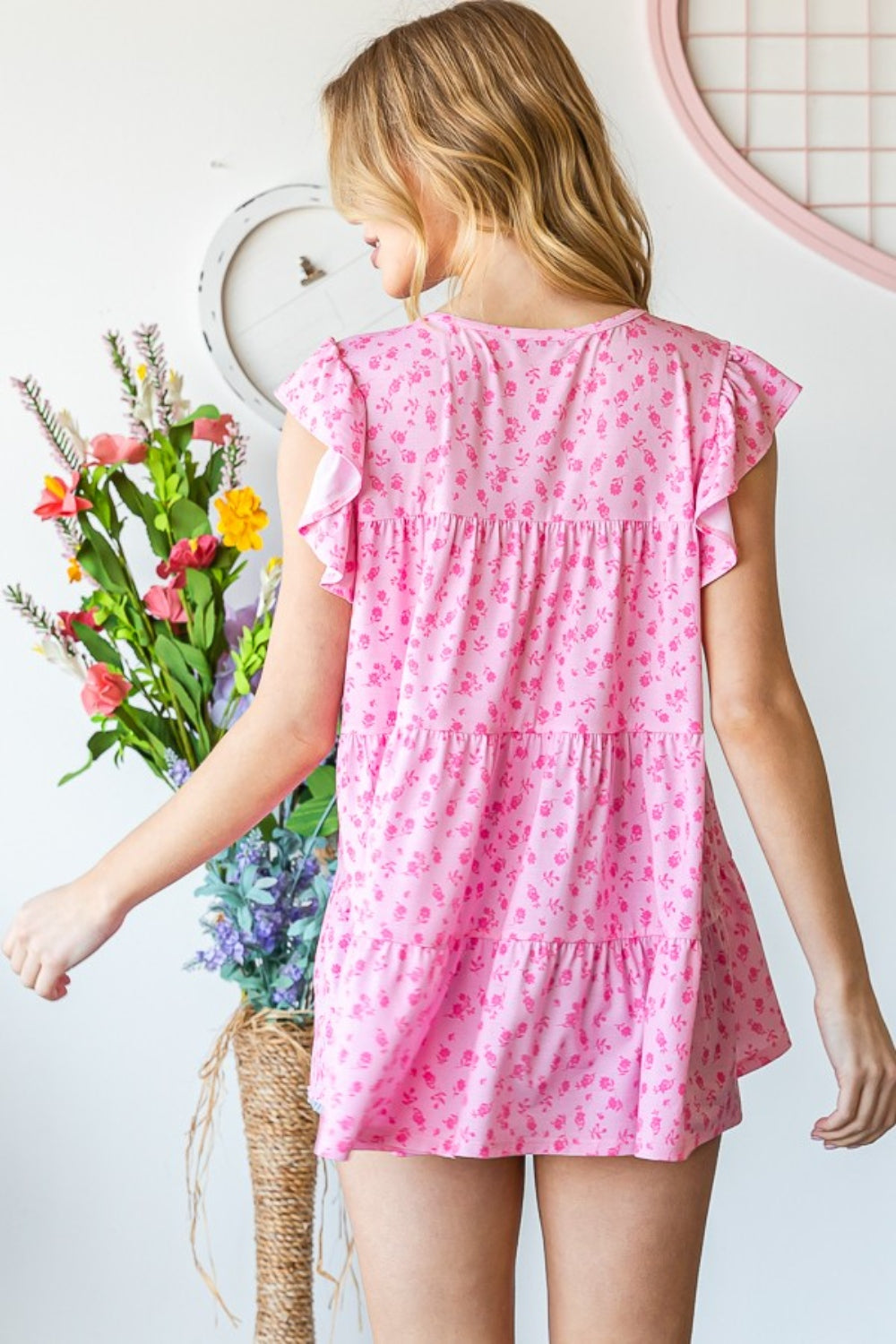 Heimish Full Size Floral Ruffled Tiered Top