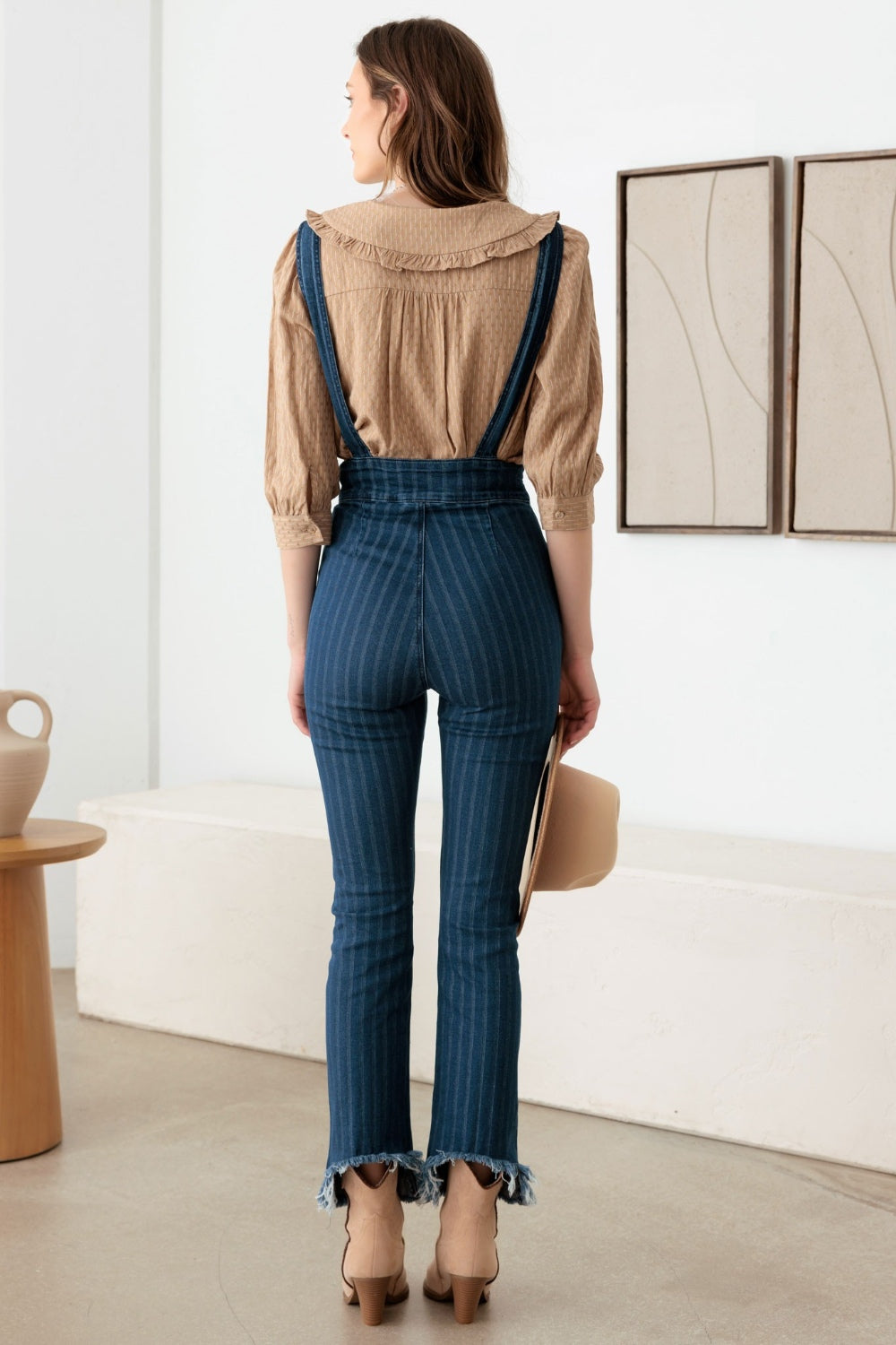 Litz La Striped Stretched Suspender Denim Overalls