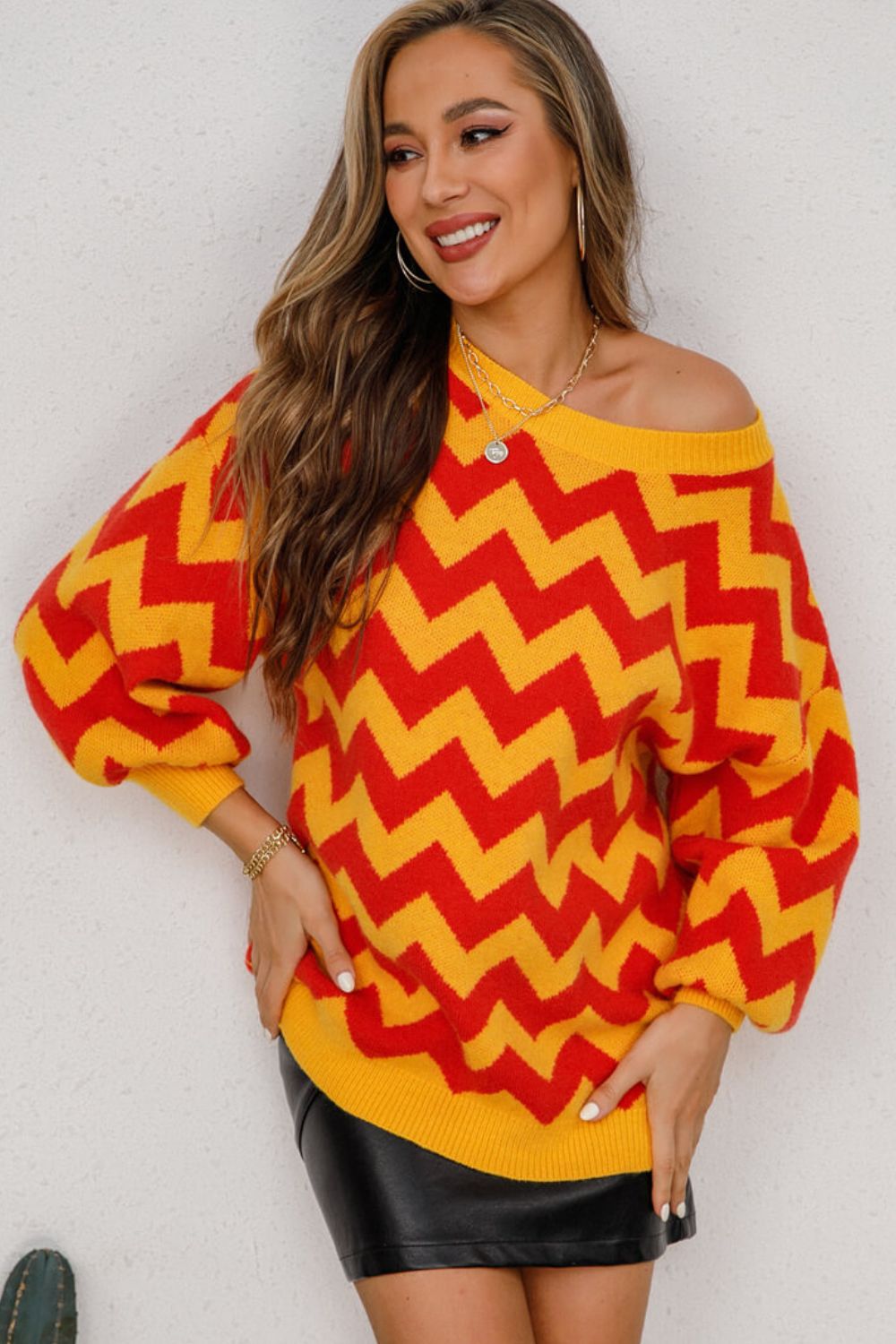 Angel Wings Chevron Lantern Sleeve Tunic Sweater