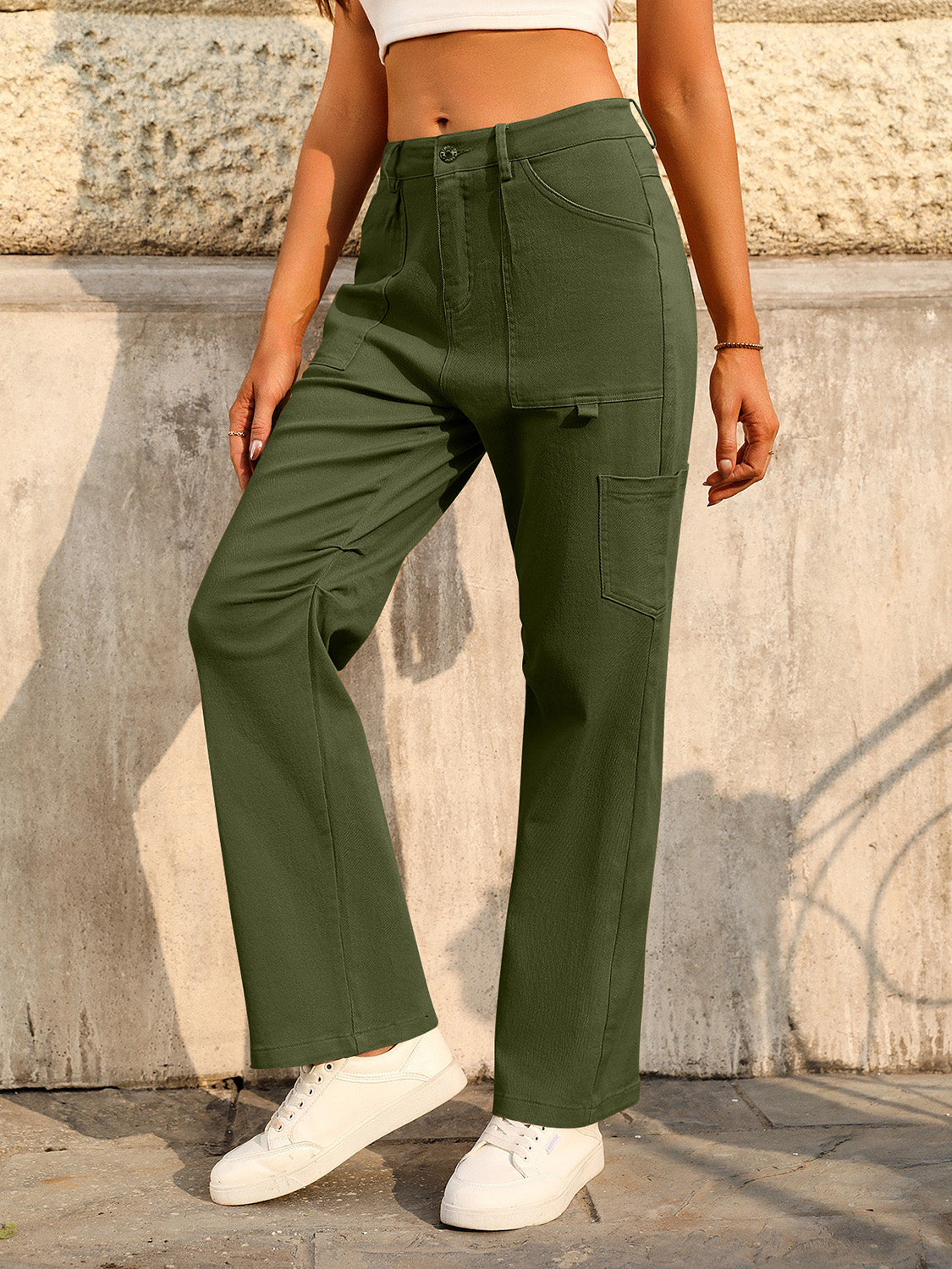 Mandy Mid-Rise Waist Pants with Pockets