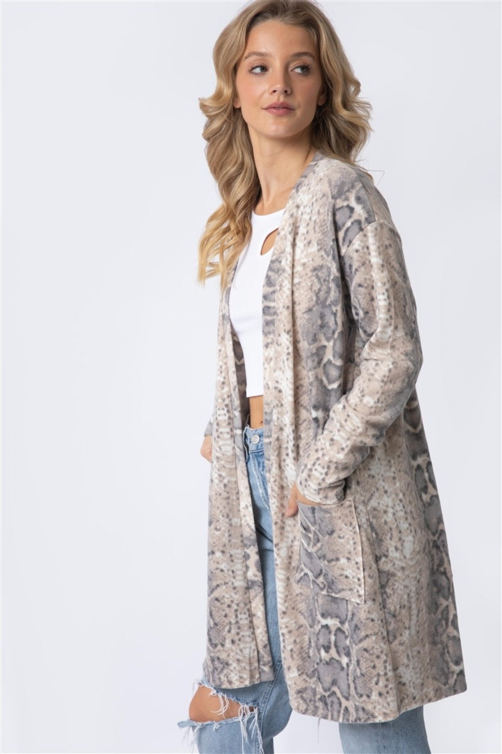 Cherish Apparel Animal Print Flannel Open Front Longline Cardigan