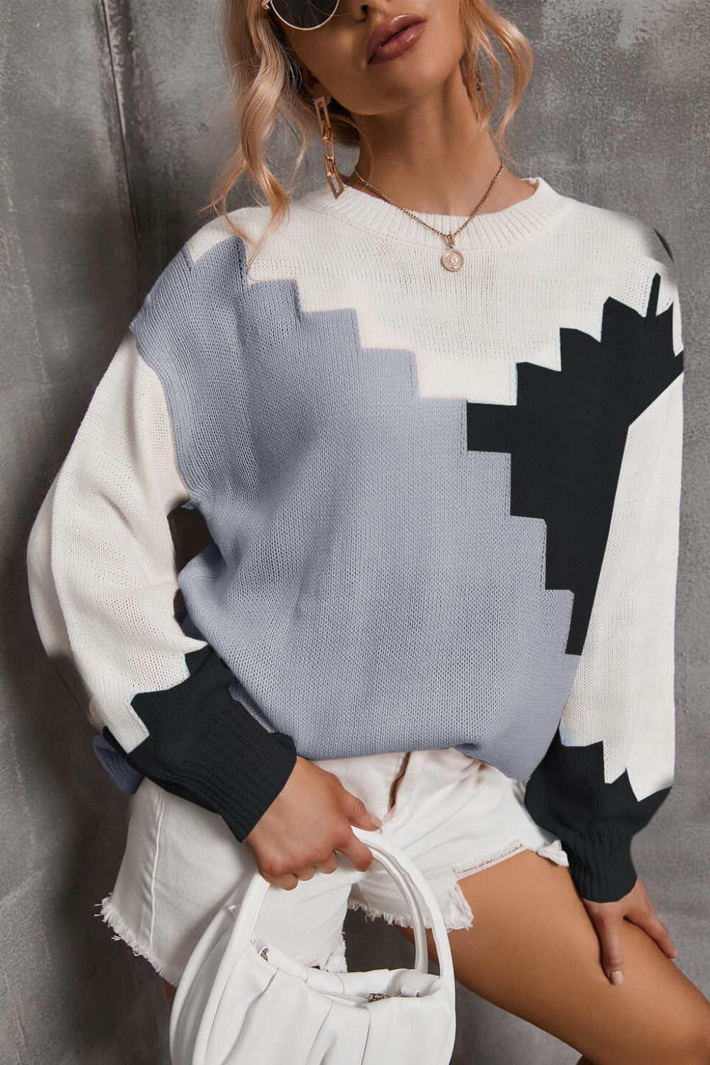 Angel Wings Color Block Dropped Shoulder Knit Pullover